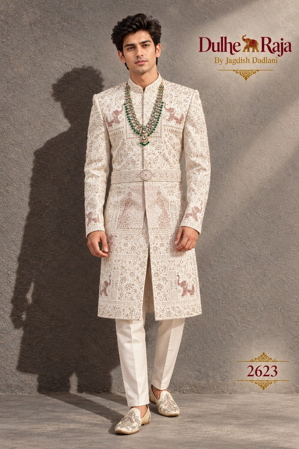 Ivory motif wedding sherwani - Dulhe Raja Bhopal design 2623-S3