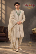 Beige sherwani with dupatta - Dulhe Raja Bhopal design 2631-ANMOL