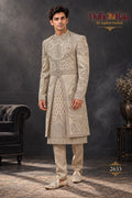 Pista jaali lattice wedding sherwani - Dulhe Raja Bhopal design 2633-PISTA