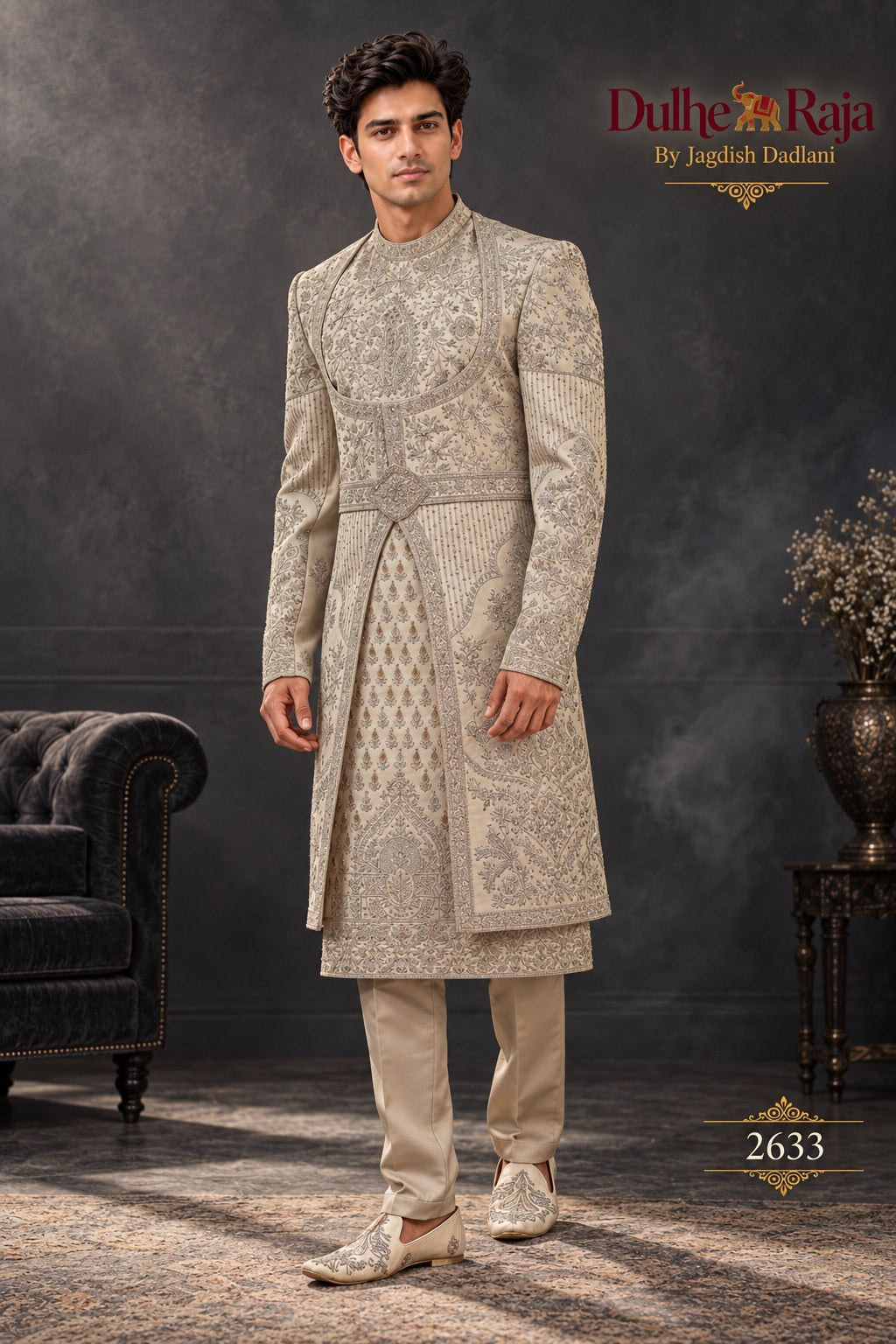 Pista jaali lattice wedding sherwani - Dulhe Raja Bhopal design 2633-PISTA