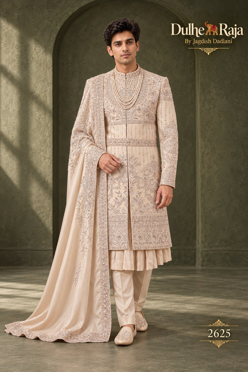 Blush sherwani with long dupatta - Dulhe Raja Bhopal design 2625-RG