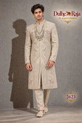 Beige open front wedding sherwani - Dulhe Raja Bhopal design 2623-ANMOL