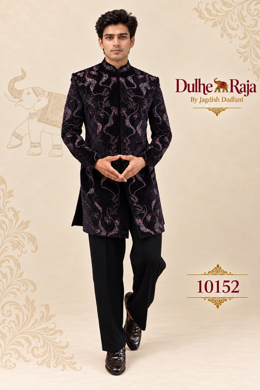 Wine velvet embroidered jodhpuri detail view, design 10152