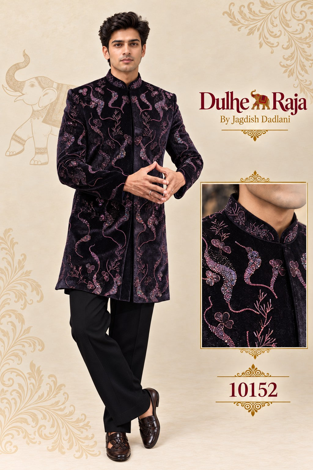 Wine velvet jodhpuri side profile for sangeet and cocktail, design 10152
