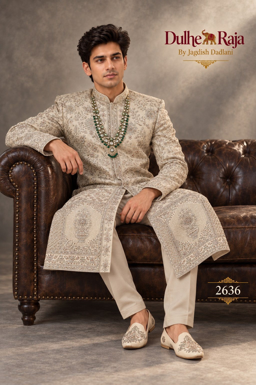 Pista belted wedding sherwani detail - design 2636-PISTA